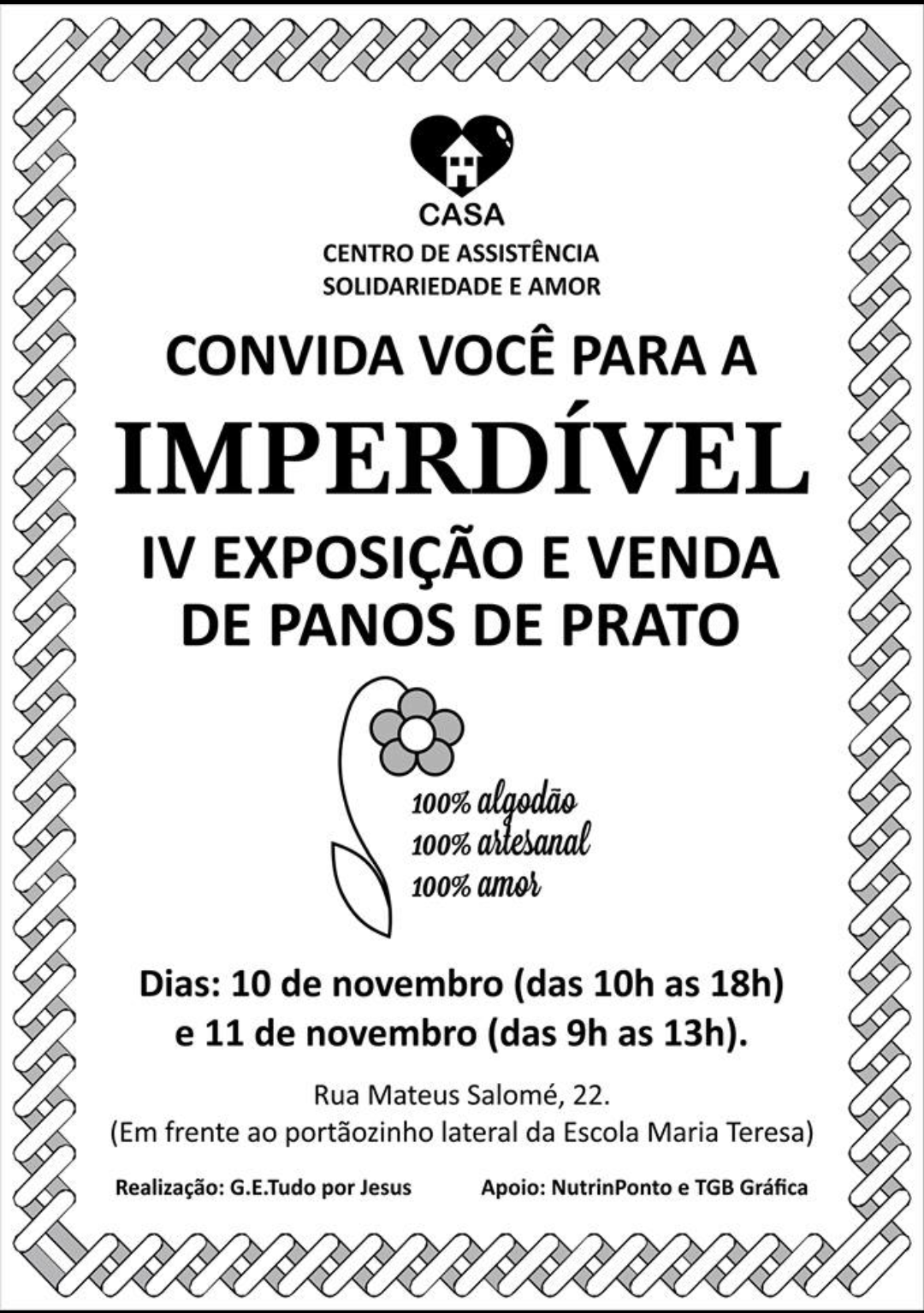 Ocorrerá a 4° edição da exposição e venda de panos de prato em São João del-Rei