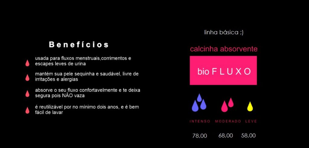 Imagem mostra detalhes sobre os benefícios da calcinha absorvente bio FLUXO.