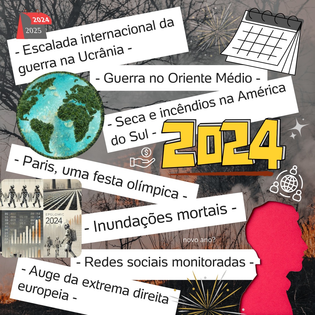 Colagem com frases de eventos retrospectivos de 2024.